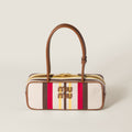 MiuMiu Beau Women's Embroidered Logo Print Striped Canvas And Calfskin Handbag Shoulder Bag Bags #77932