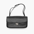 CHANEL Maxi Flapbag Grained Calfskin Silver Metal Black #378545