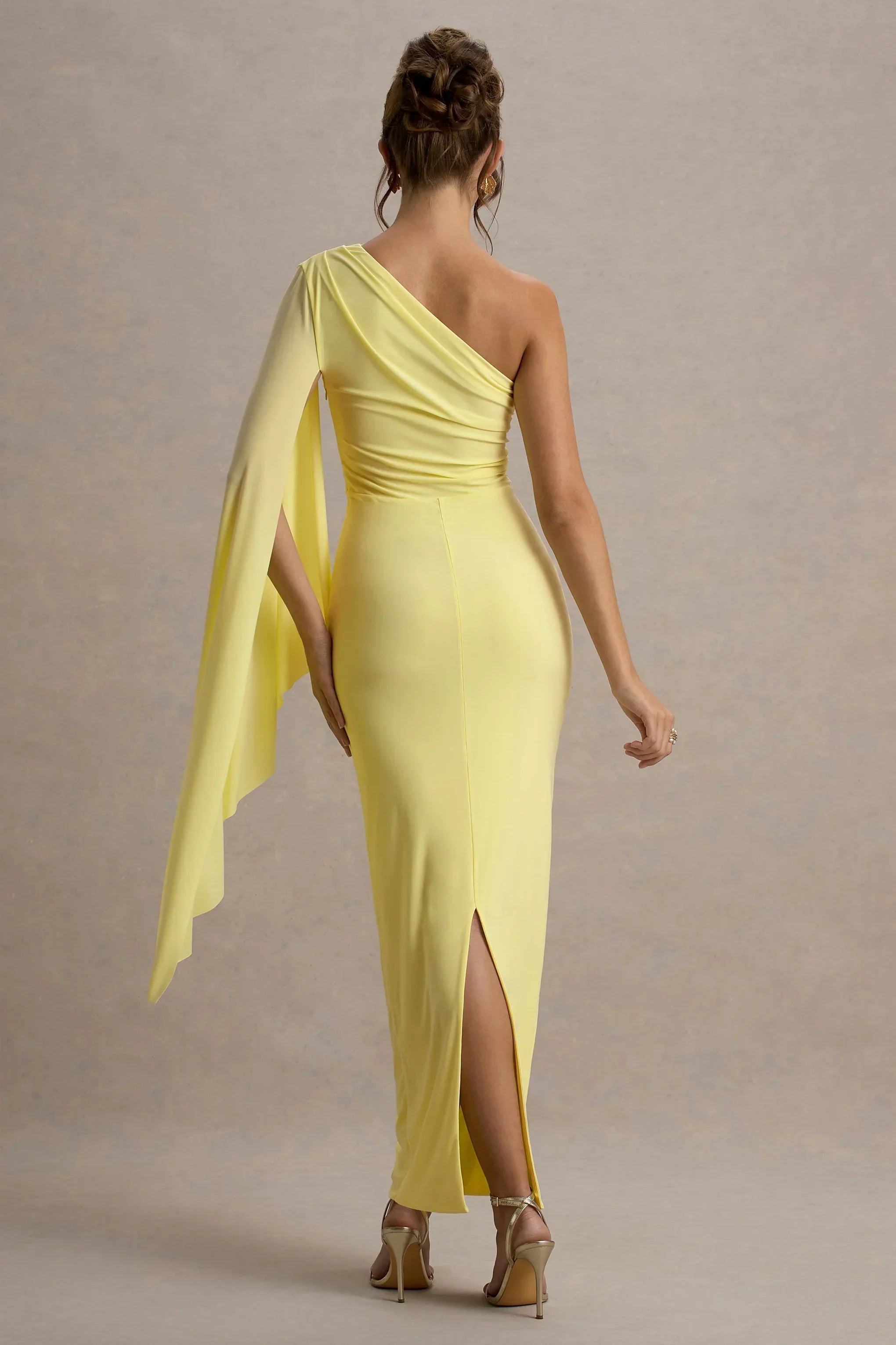 Clementina | Lemon Asymmetric Cape Sleeve Maxi Dress