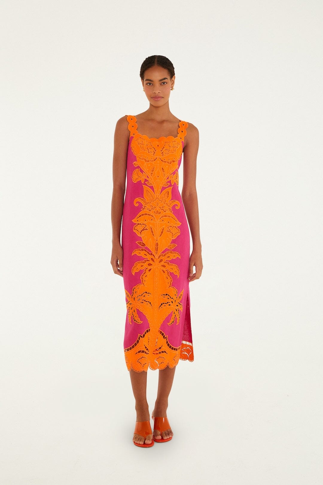 Pink Cutwork Midi Dress