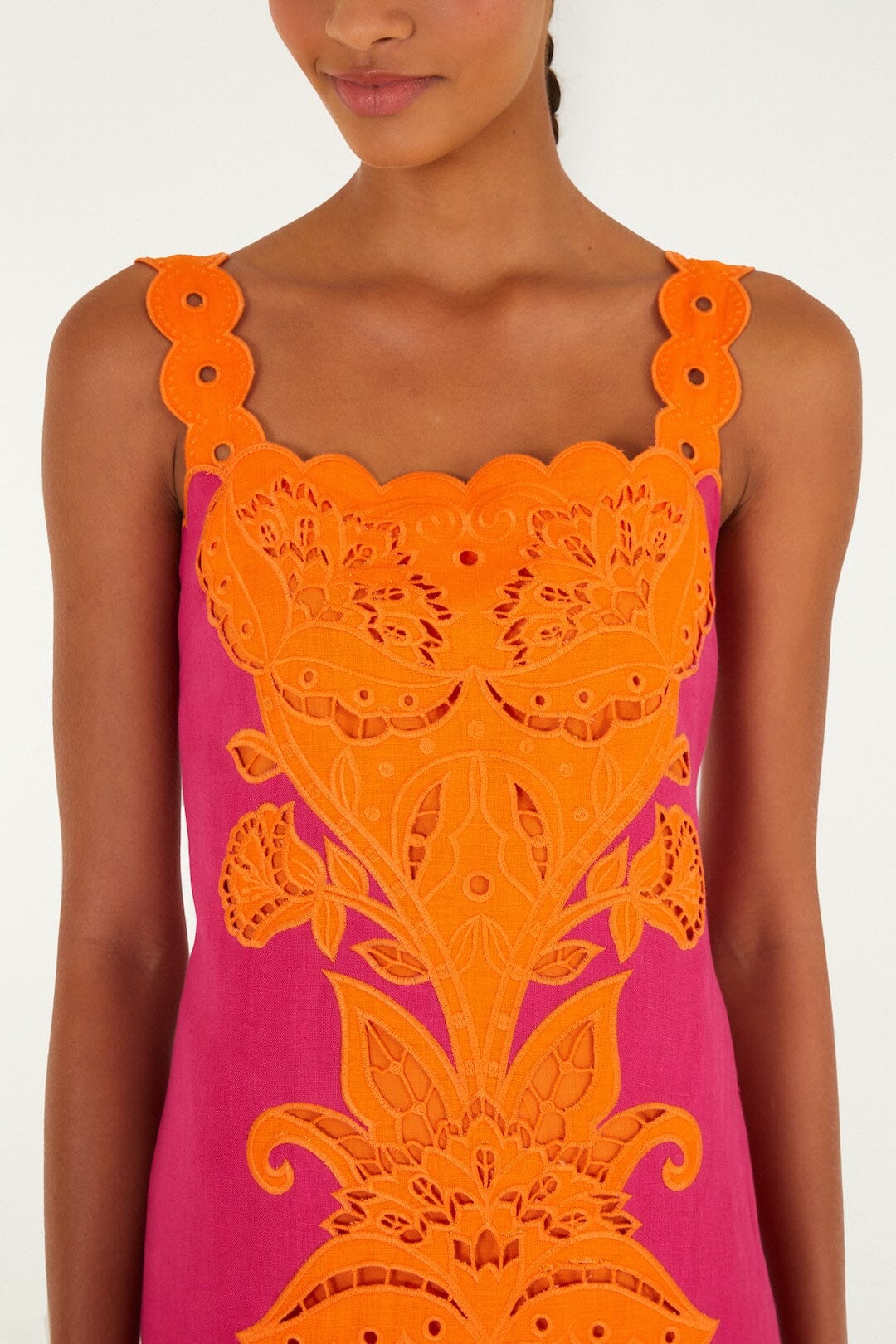 Pink Cutwork Midi Dress