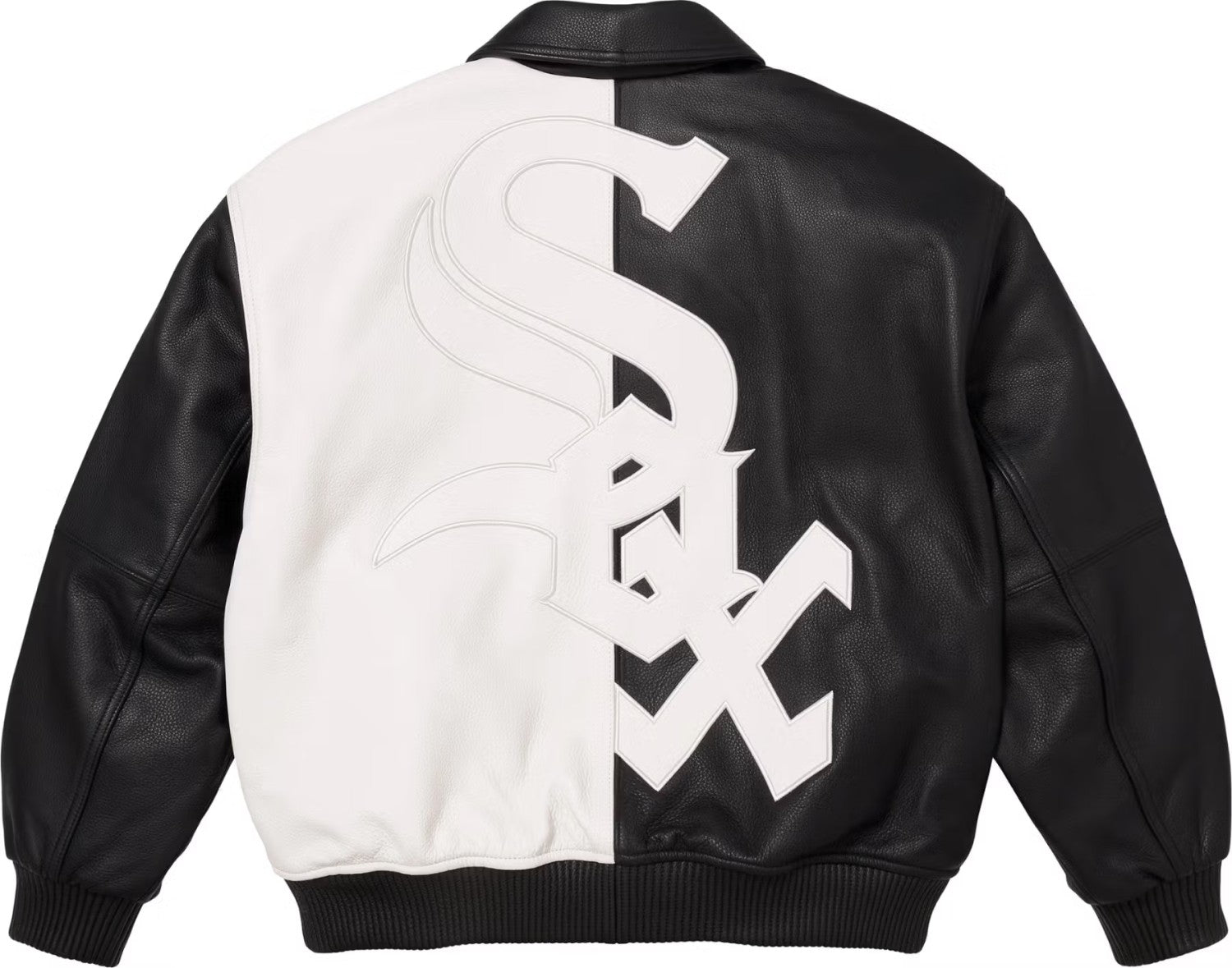 Supreme x Chicago White Sox FW25 WEEK5  Men's and Women's Leather Logo Patch Zipper Closure Varsity Jacket #332978