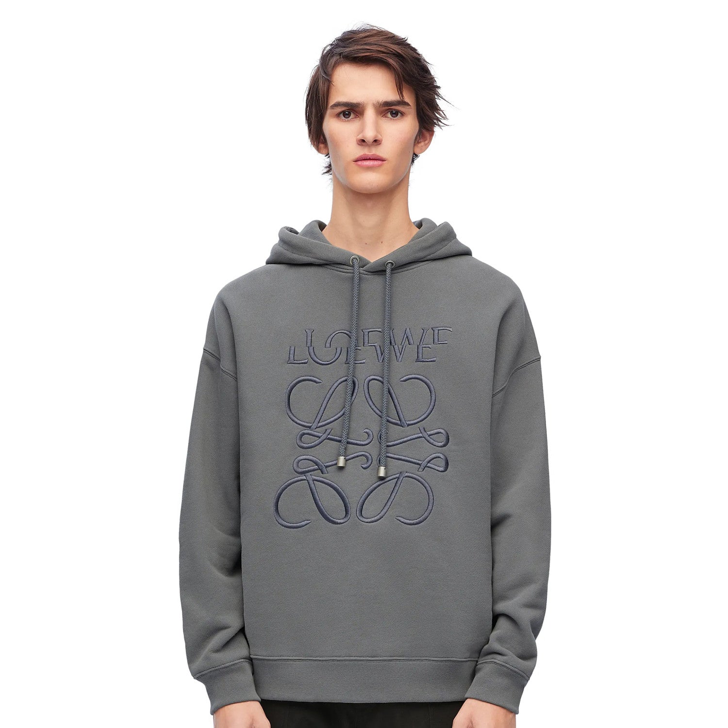 Loewe Men's Spring And Autumn Solid Color Letter Embroidery Cotton Loose Drawstring Long Sleeve Hooded Sweatshirt #98258
