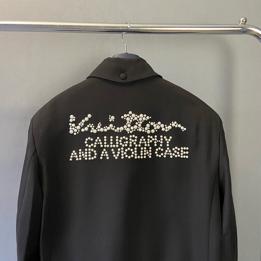 Louis Vuitton Men's Spring/Autumn Black Logo Letter Beaded Wool Long Sleeve Jacket #98171