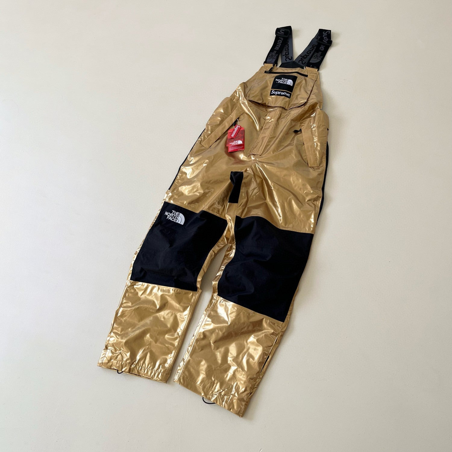 Supreme X The North Face Men's Winter Nylon Metallic Single Breasted Zip Hooded Jacket Bib Pants Overall Set Suit #97741