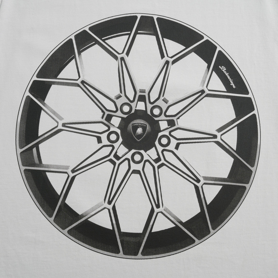 Balenciaga x Lamborghini  Men's and Women's Summer Car Print Round Neck Regular Fit Cotton Short Sleeve T-Shirt #74769