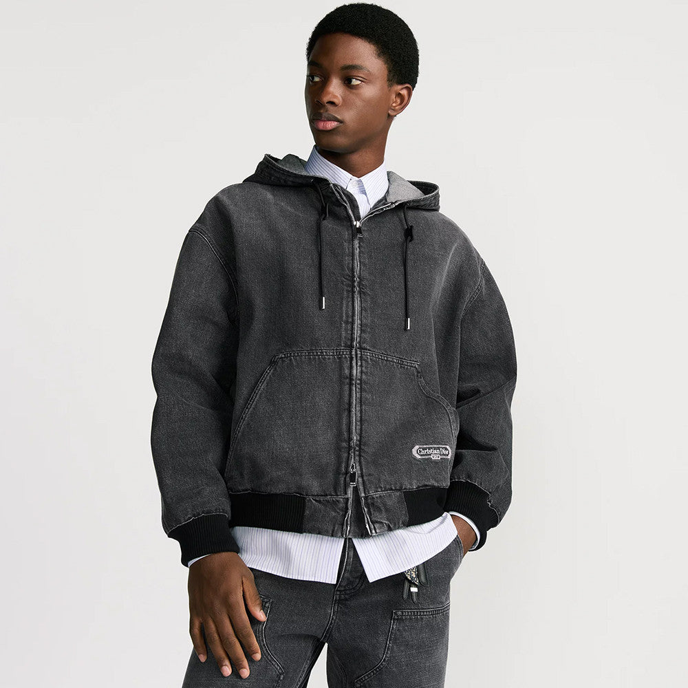 DIOR CD Box Hooded Blouson Jacket Gray Cotton Twill #336938