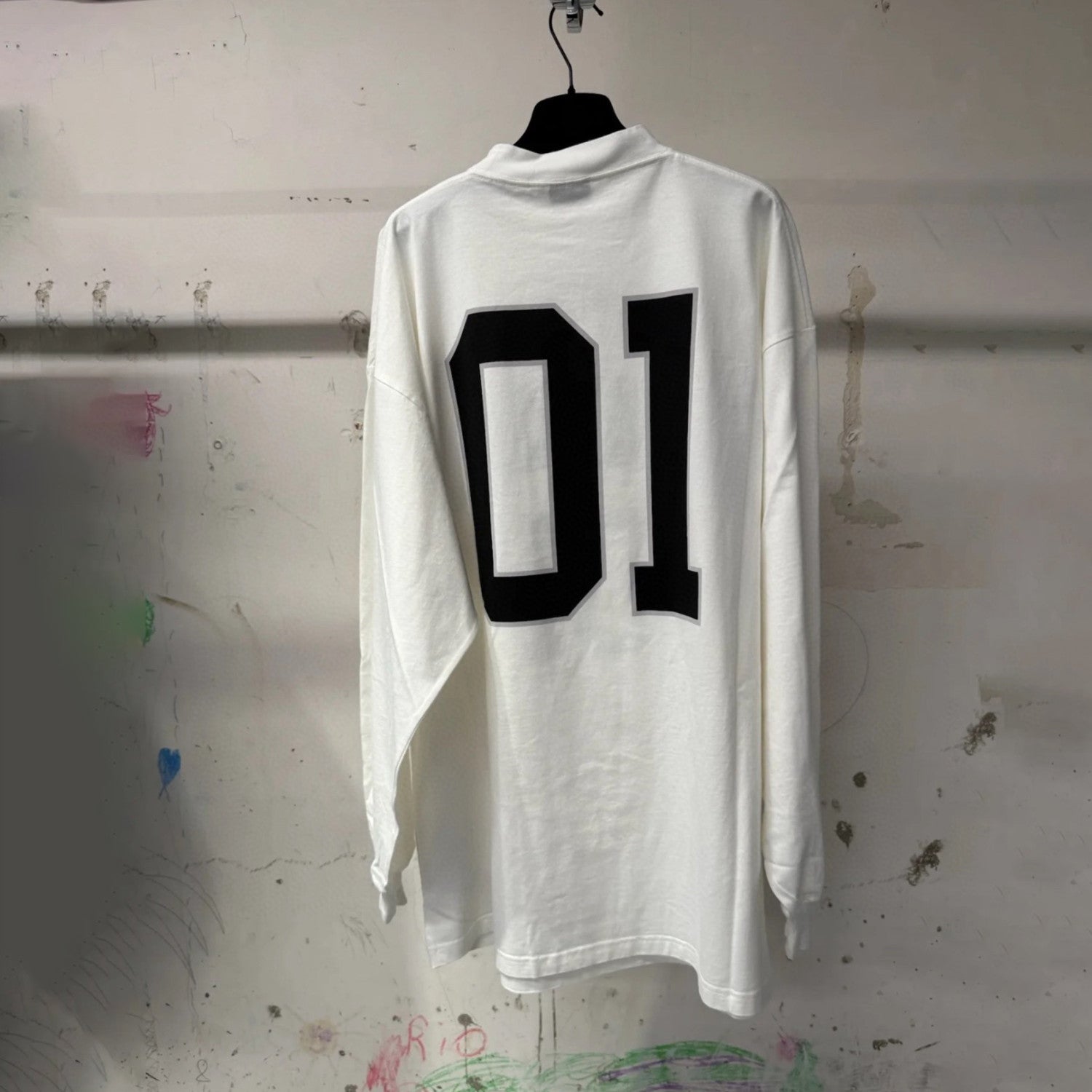 Balenciaga Basketball Series Men's Washed Black White Vintage Plain Knit Oversized Fit Long Sleeve T-shirt Vintage 01 Jersey High Street T-shirt Top Spring Summer #71858
