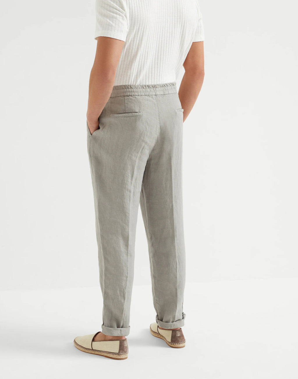Brunello Cucinelli Men's Four-Season Drawstring Tie-Waist Plain-Colored Fitted Casual Linen Pants Ngvp #2296