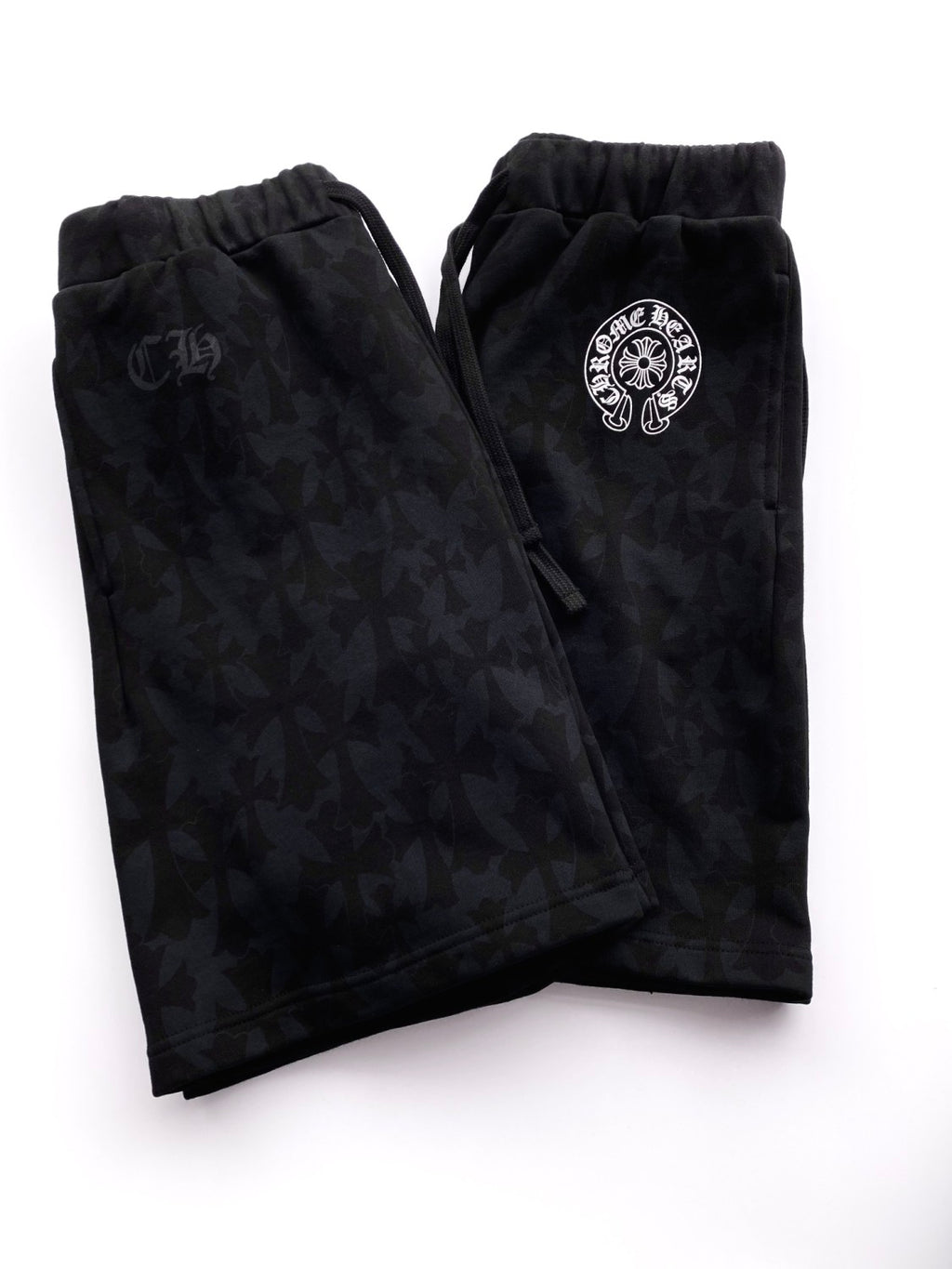 Chrome Hearts Men's Summer Black Logo Print Stretch Lace-Up Straight Shorts #99848