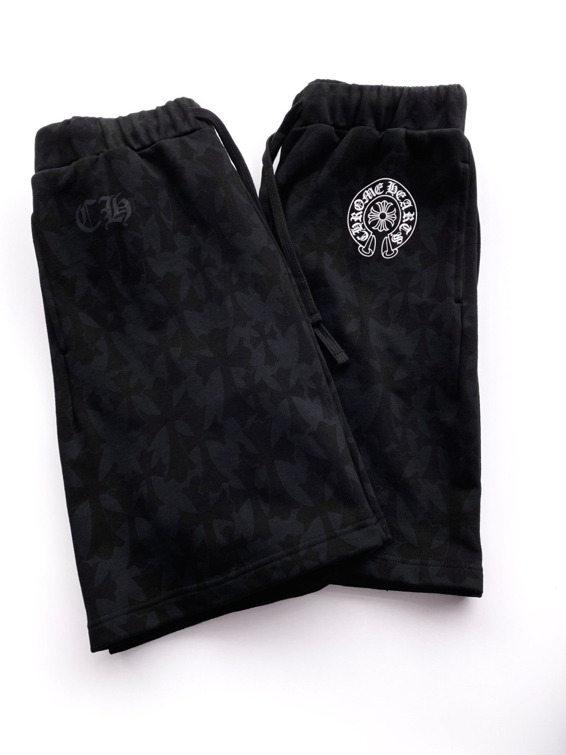 Chrome Hearts Men's Summer Black Logo Print Stretch Lace-Up Straight Shorts #99848