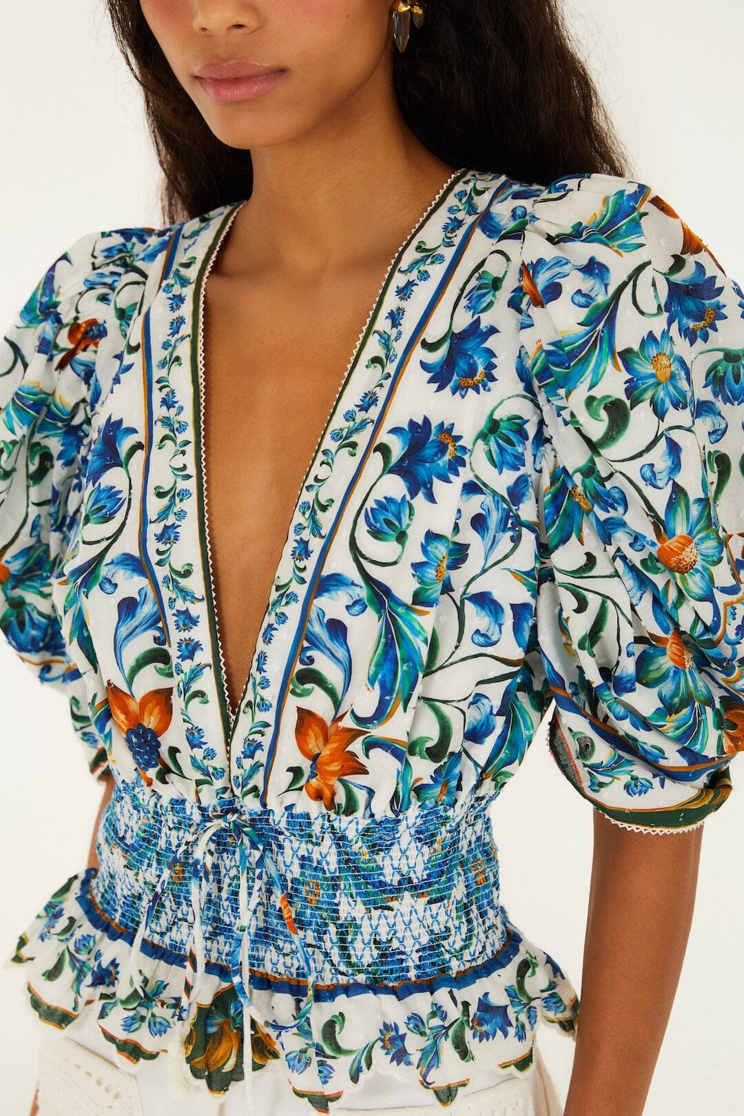 Off-White Flora Tile Smocked  Blouse