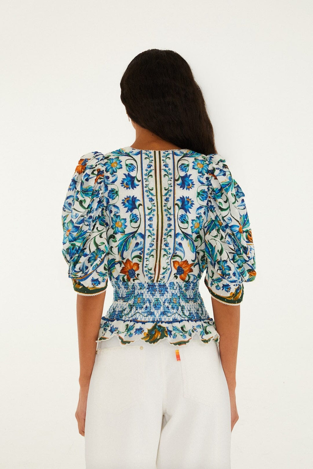 Off-White Flora Tile Smocked  Blouse