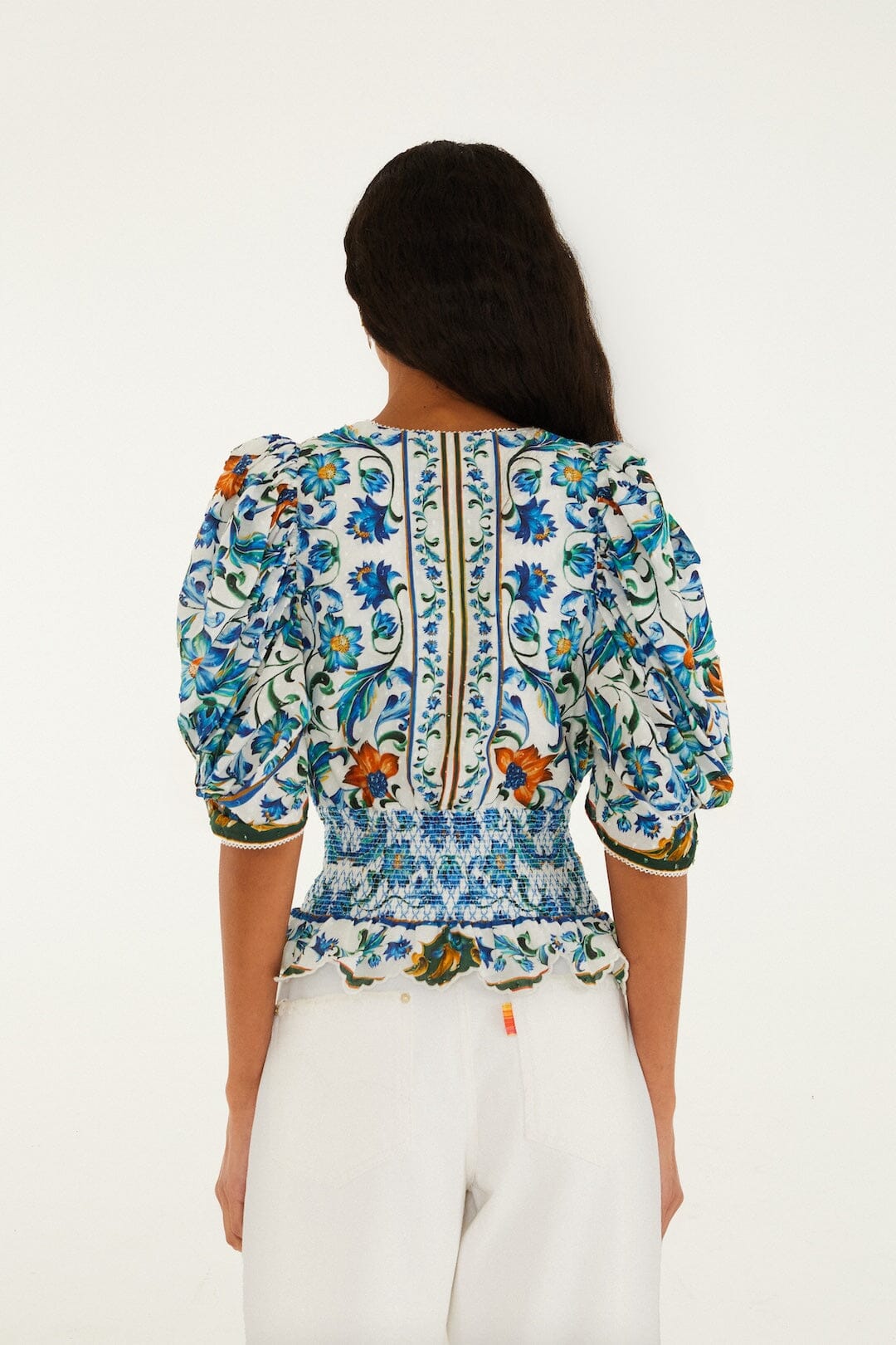 Off-White Flora Tile Smocked  Blouse