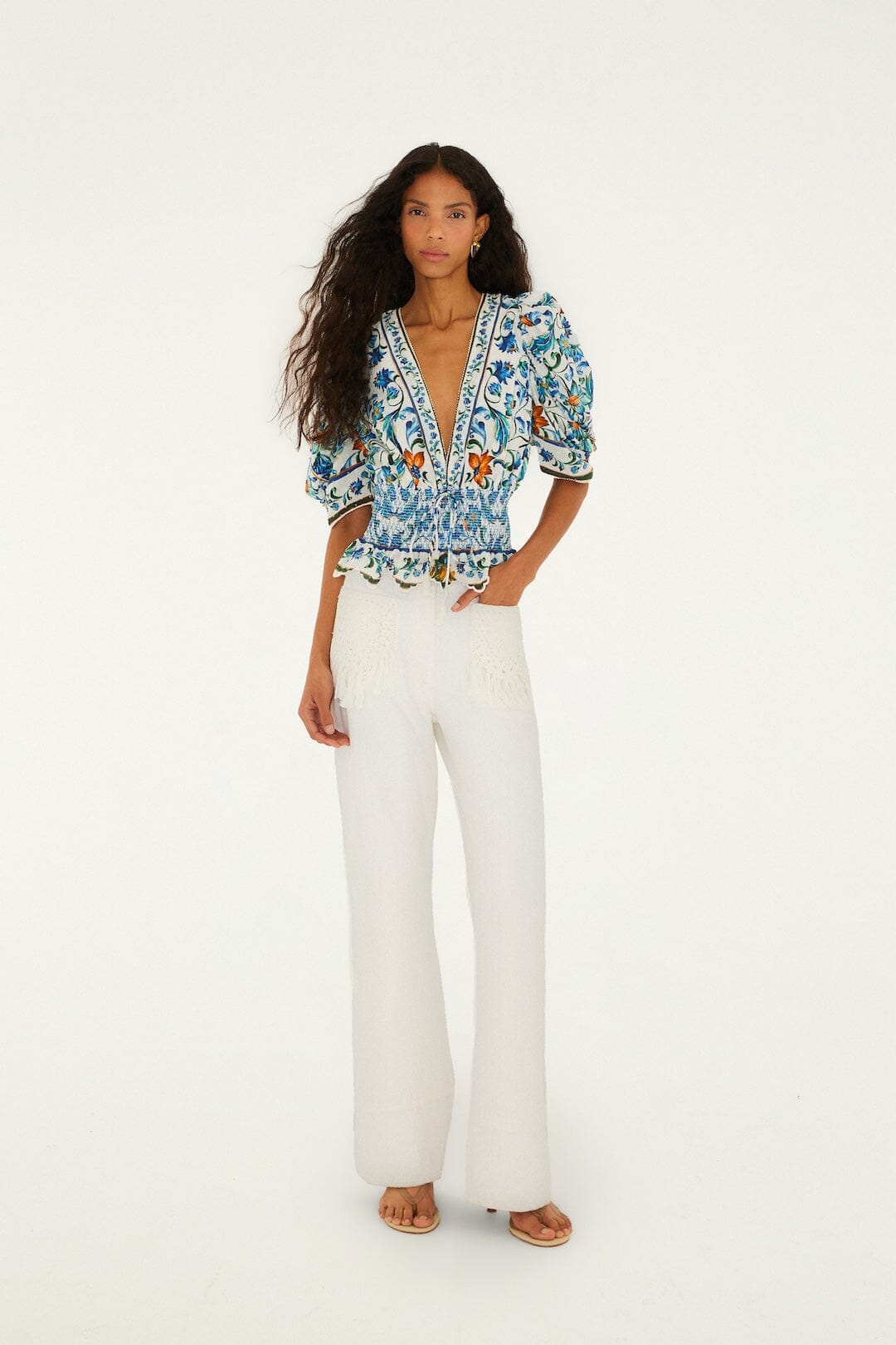 Off-White Flora Tile Smocked  Blouse