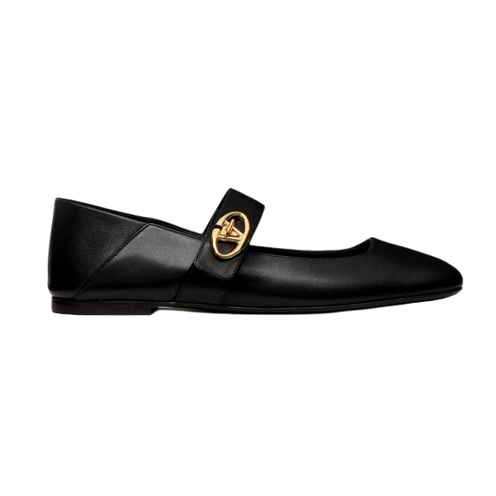 Valentino Women's Spring/Fall Fashion Classic Minimalist Elegant Solid Color Leather Flat Low Top Mary Jane Ballet Flats Shoes #79529