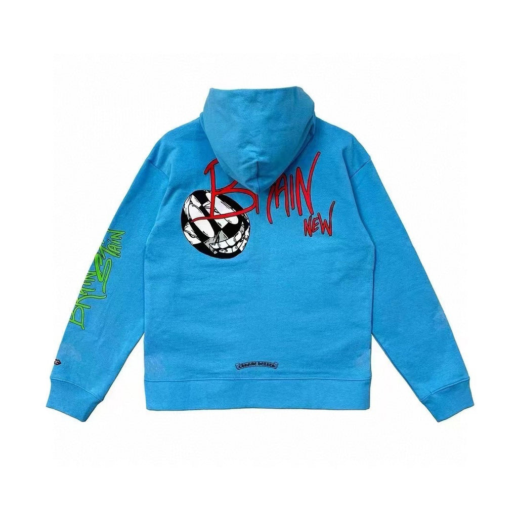 Chrome Hearts  Men's Women's Spring And Summer Fashion Letter Graffiti Blue Casual Loose Hooded Sweatshirt #98725