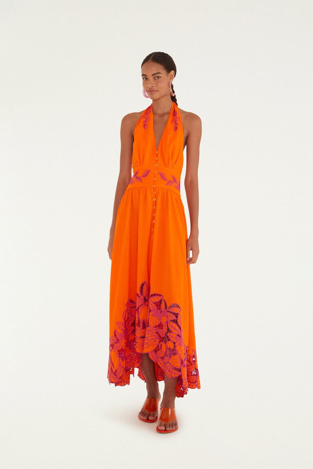Orange Fruit Richelieu Artisanal Maxi Dress