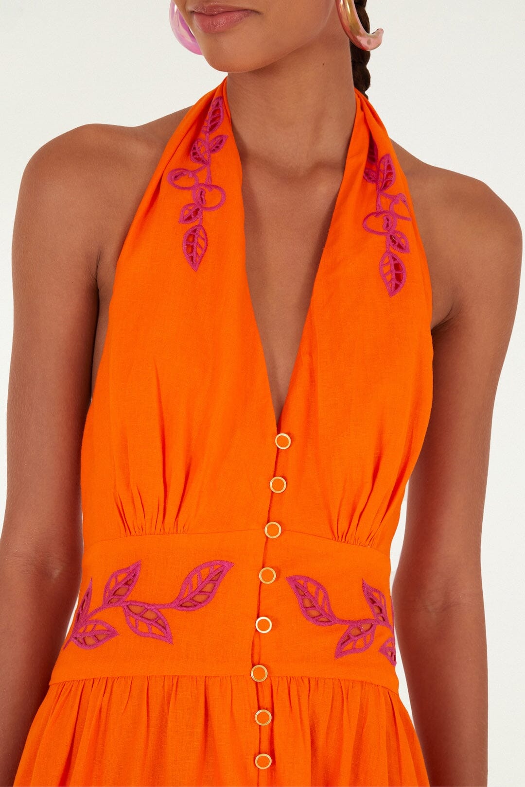 Orange Fruit Richelieu Artisanal Maxi Dress