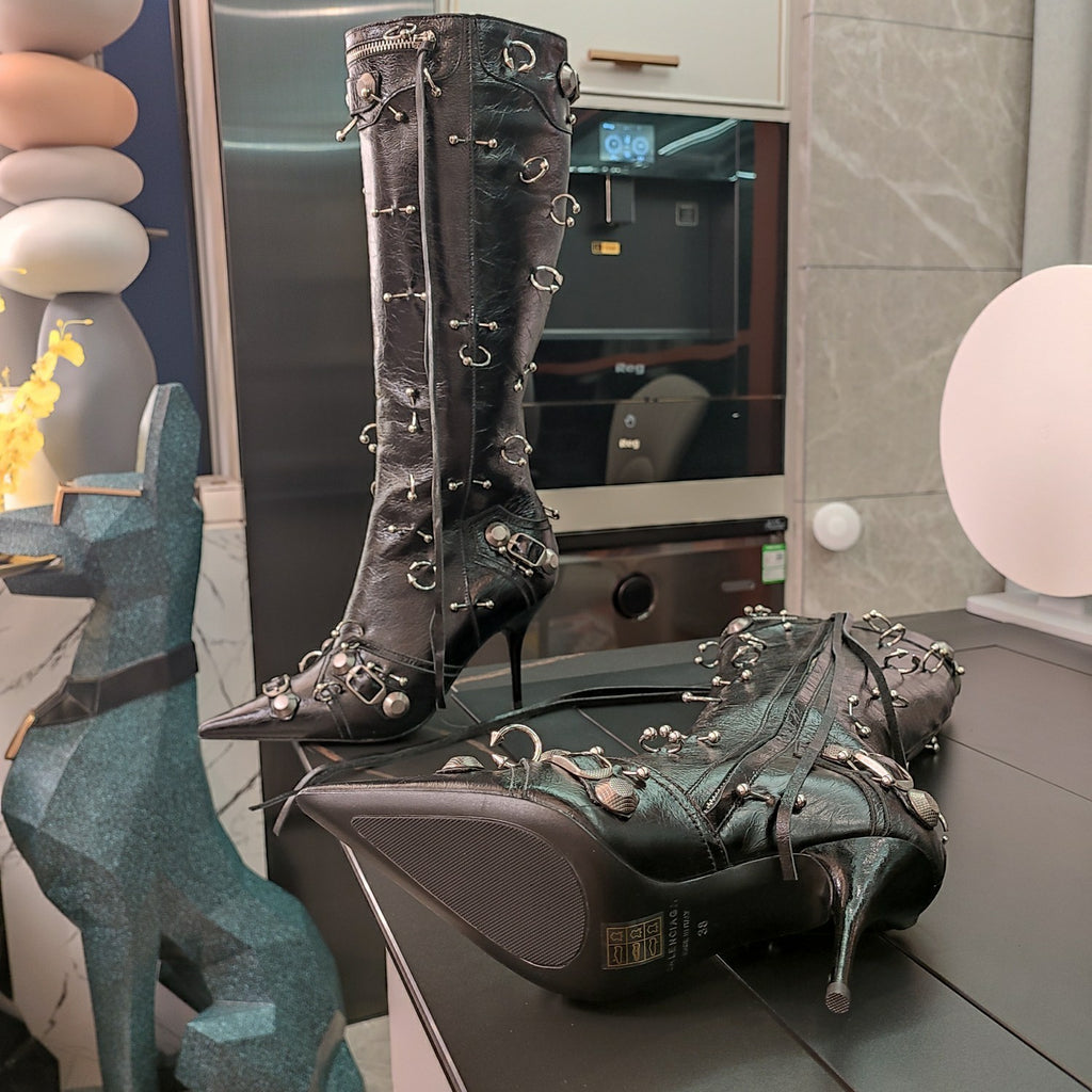 Balenciaga Women's Long Boots With Metal Studs Le Cagloe Motorcycle Boots #333258