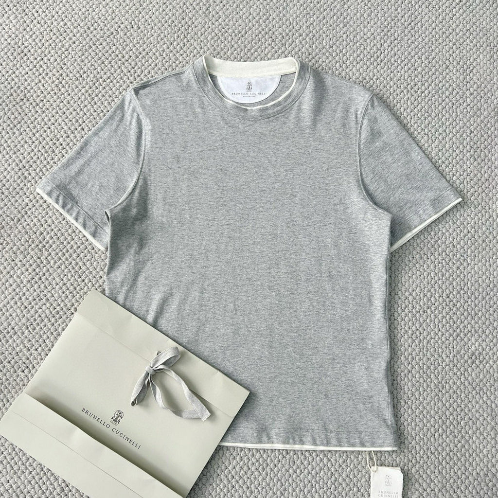 Brunello Cucinelli Men's Summer Solid Color Round Neck Cotton Short Sleeve T-Shirt #76657