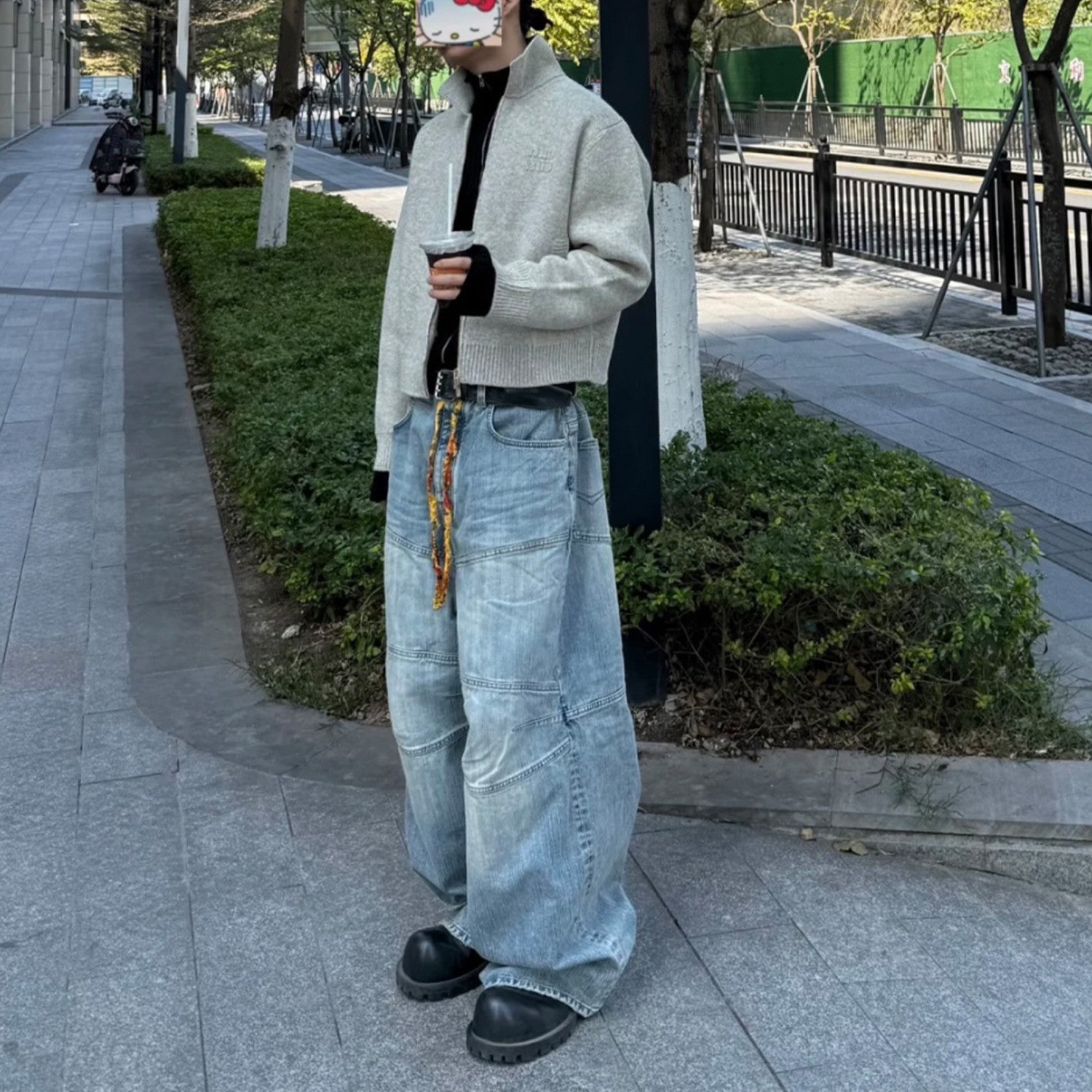 Balenciaga BAGGY Men's Spring/summer Scenic Webbing Contour Deconstructed Straight Leg Pants Denim Trend Old Wide Leg Pants Ngvp #9973