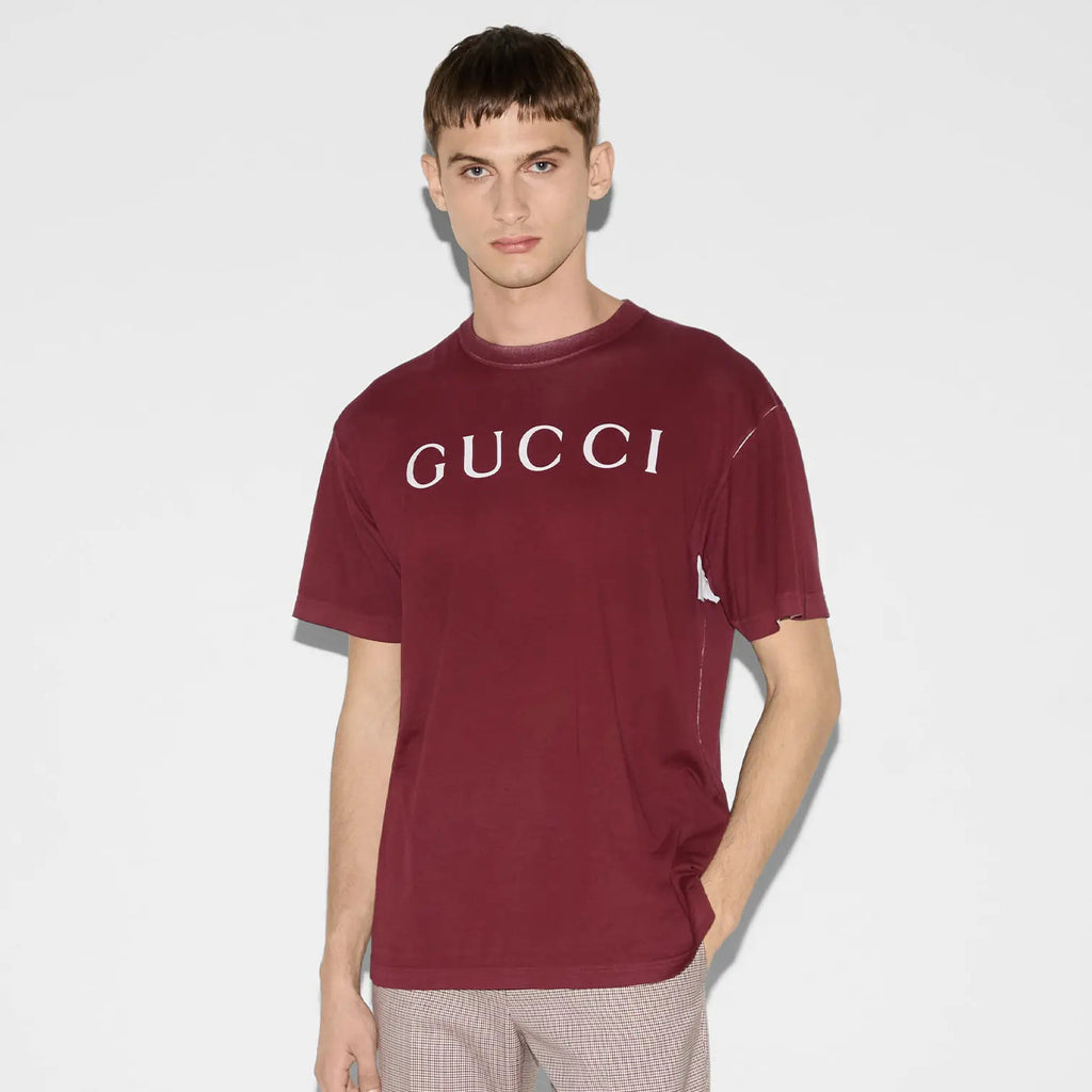 Gucci Men's Summer Solid Color Letter Print Round Neck Cotton Short Sleeve T-Shirt #75964