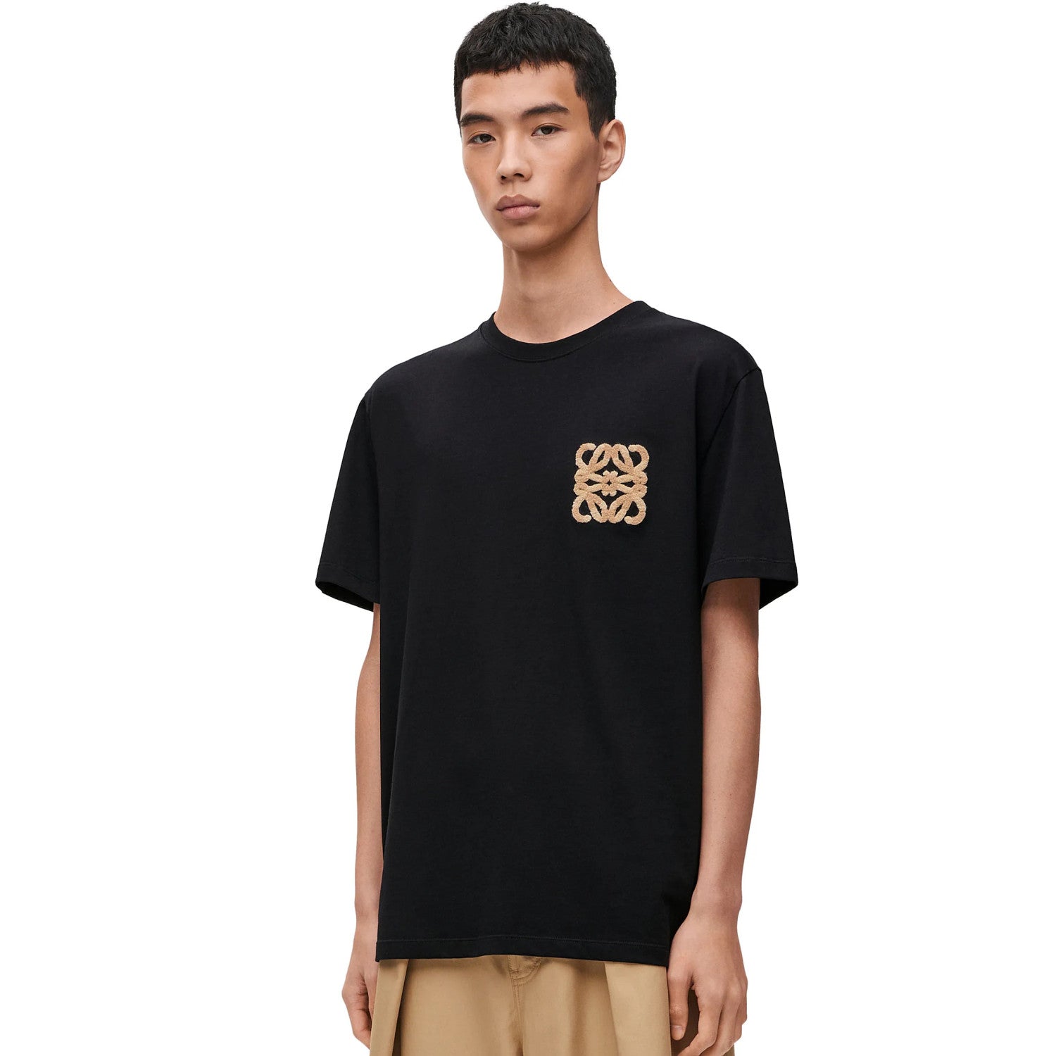 Loewe Men's Summer Solid Colour Wool Embroidery Logo Loose Round Neck Short Sleeve T-Shirt #99472