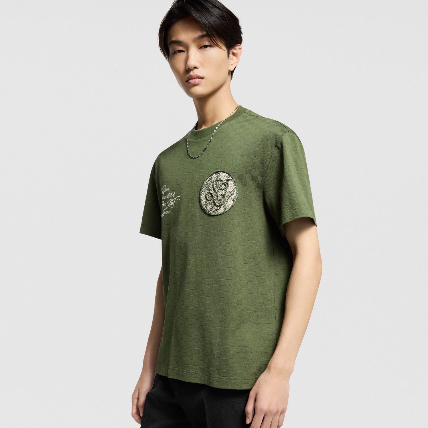 Louis Vuitton Men's Summer Damier Pique Short Sleeve Round Neck Cotton Jacquard Embroidery Straight T-Shirt #71825