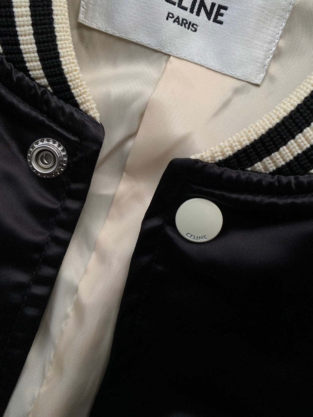 Celine Embroidered Teddy Jacket In Satin-Finish Nylon Logo Baseball Jacket #96291