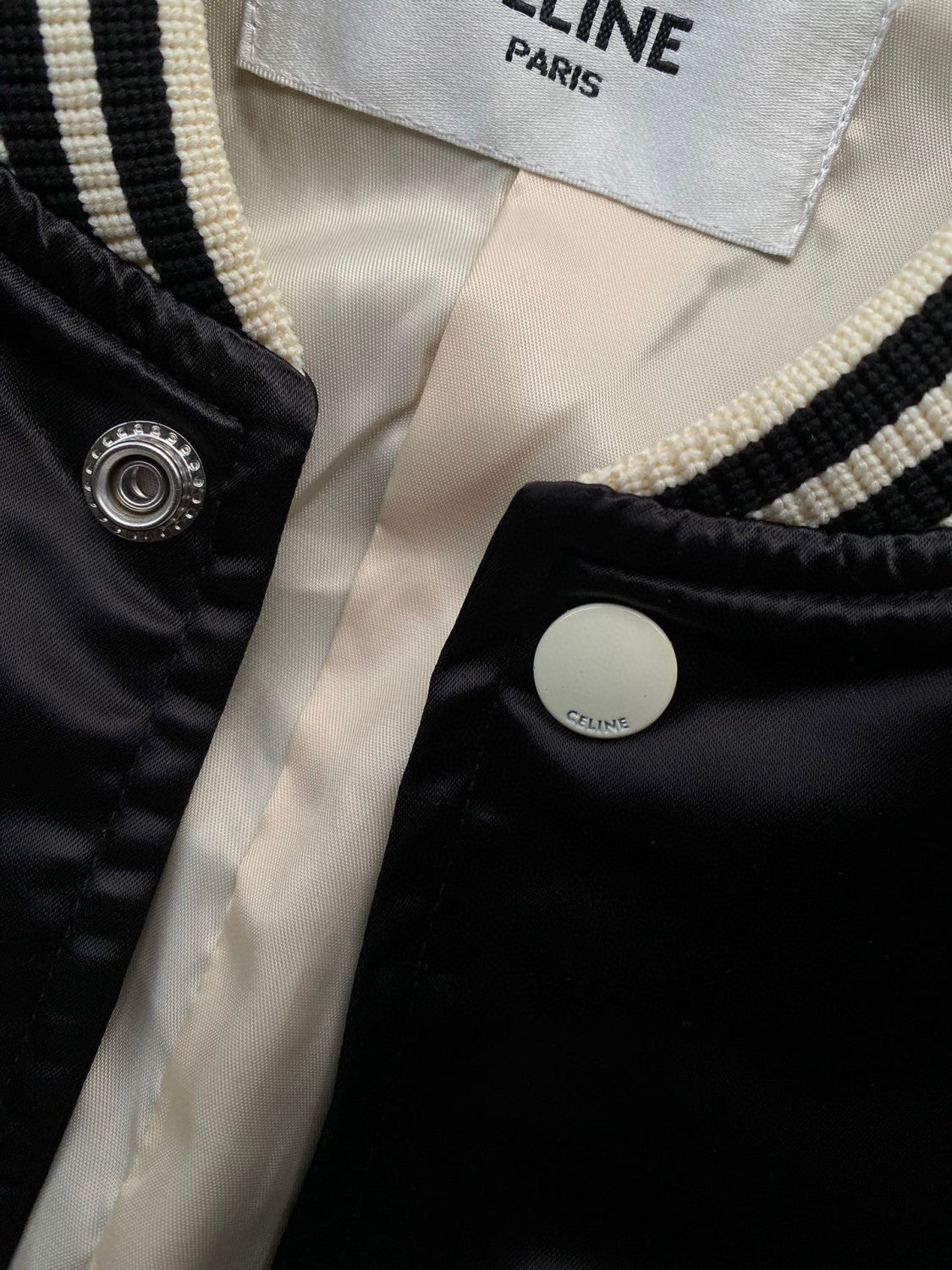 Celine Embroidered Teddy Jacket In Satin-Finish Nylon Logo Baseball Jacket #96291