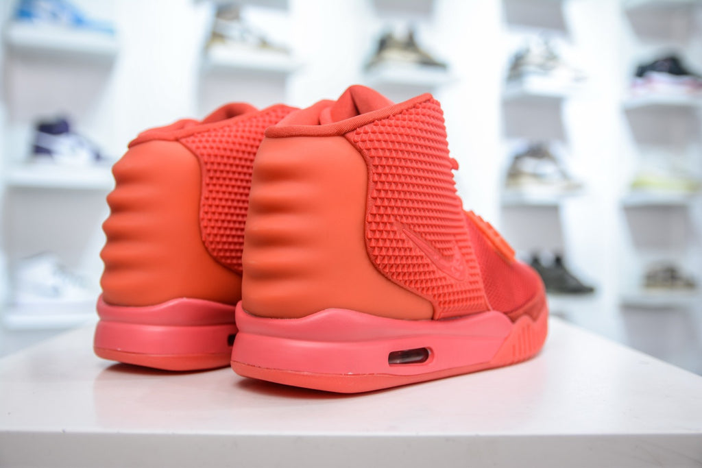 Kanye West x Nike Air Yeezy II NRG Black Solar Red Men's Mid-Top Cushioned Casual Basketball Shoes #76972
