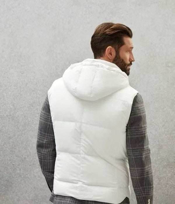 Brunello Cucinelli Men's Fall And Winter Single-Breasted Hooded Solid Color Fitted Down Vest Jacket #81185