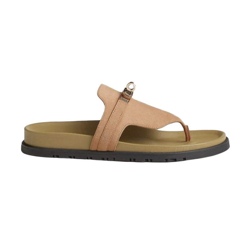 Hermes Men Women Spring Summer Autumn Empire Slippers Solid Color Suede Rubber Bottom Comfortable Casual Flat Sandals Shoes #81196