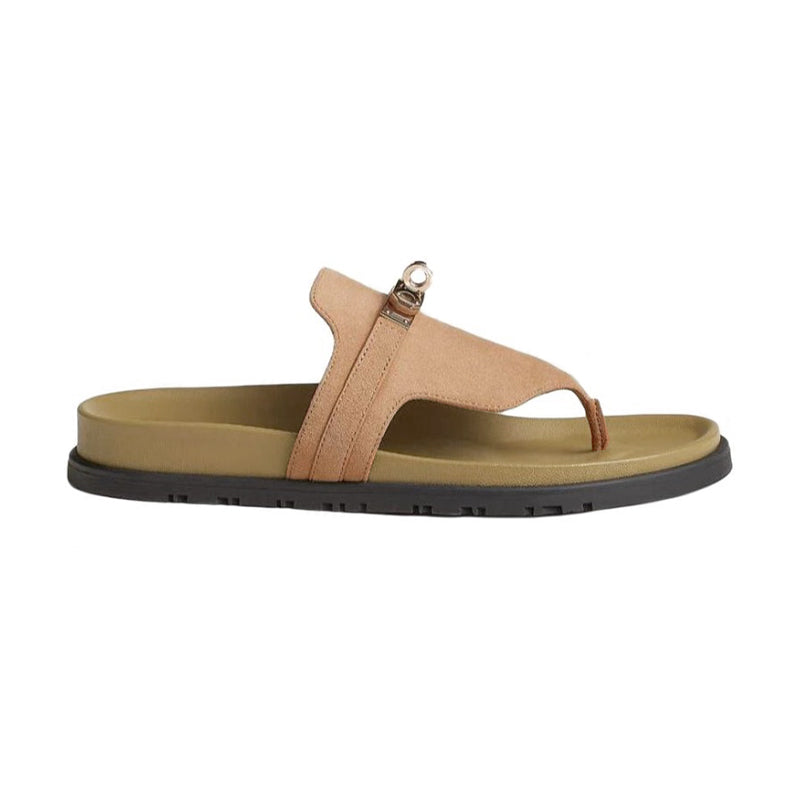 Hermes Men Women Spring Summer Autumn Empire Slippers Solid Color Suede Rubber Bottom Comfortable Casual Flat Sandals Shoes #81196