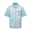 Louis Vuitton Men's Summer Blue Logo Letter Printed Pocket Single Breasted Short Sleeve Denim Shirt #74716