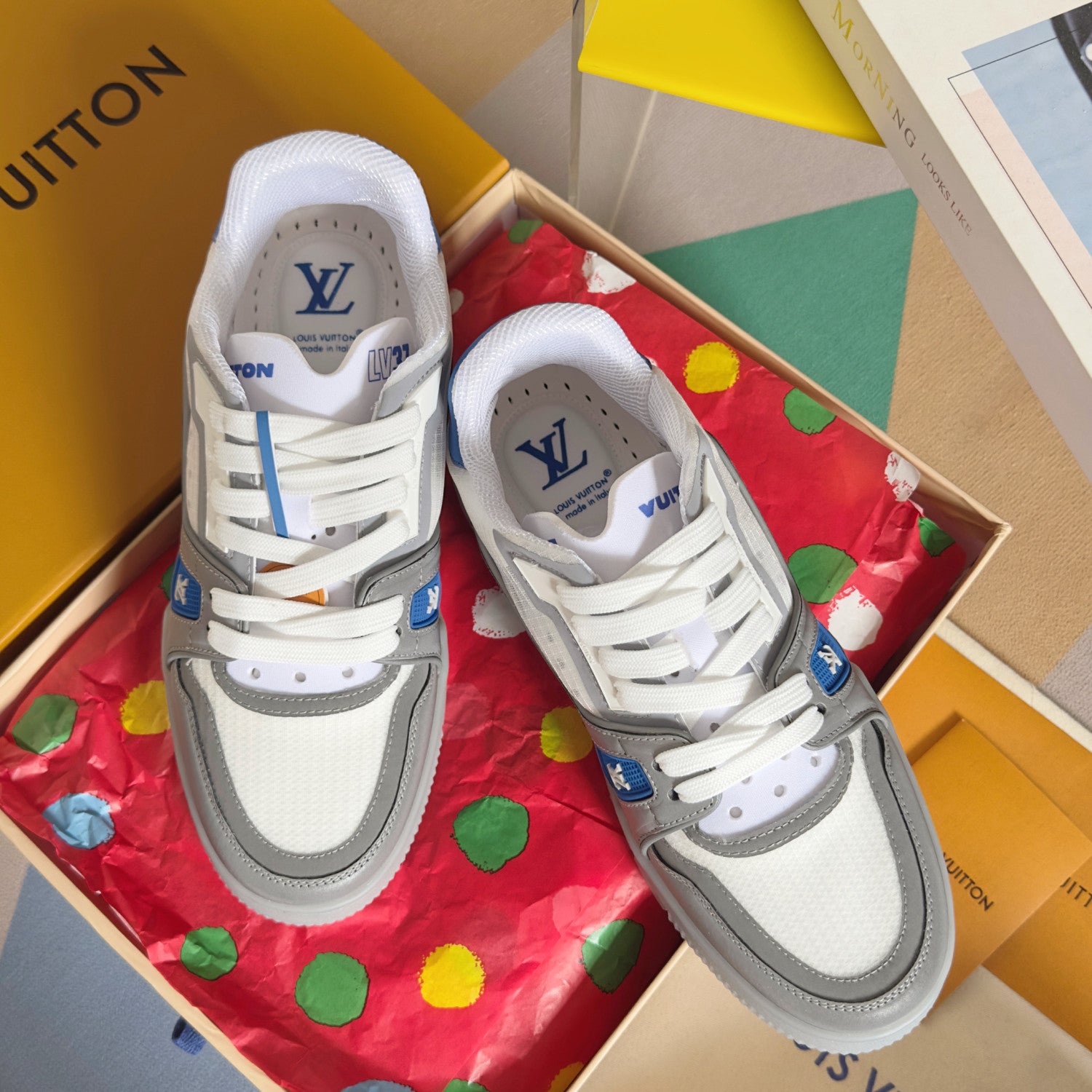 Louis Vuitton Men's LV Trainer Sneakers Round Toe Lace Up Solid Color Low Top Board Shoes Casual Shoes #76831