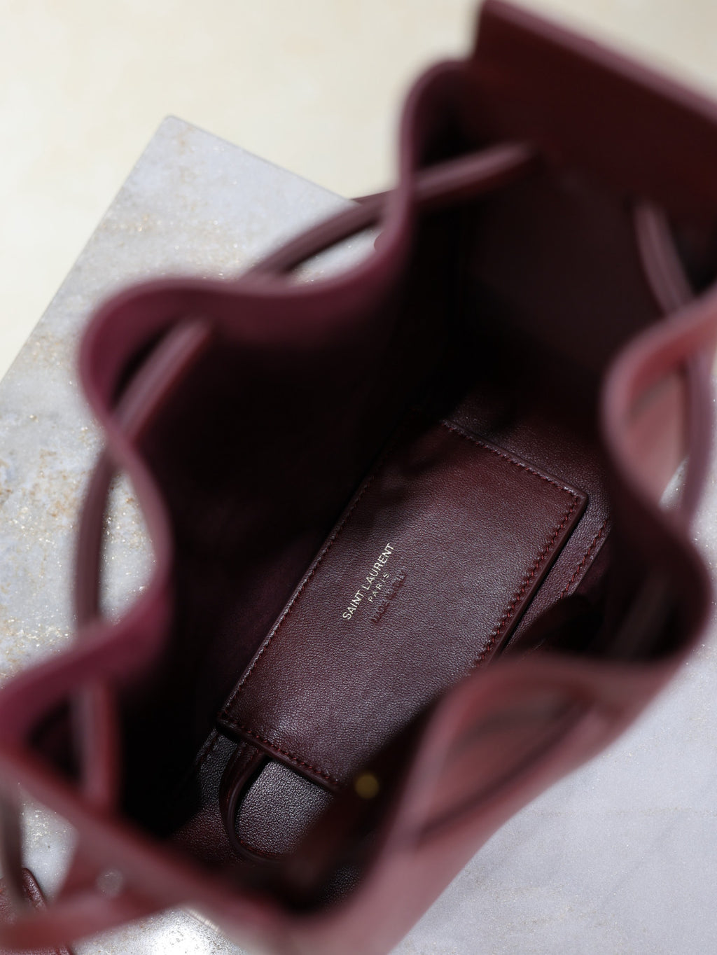 SAINT LAURENT Women's Solid Colour Adjustable Shoulder Strap Leather Drawstring Shoulder Bucket Bag Bags #76825