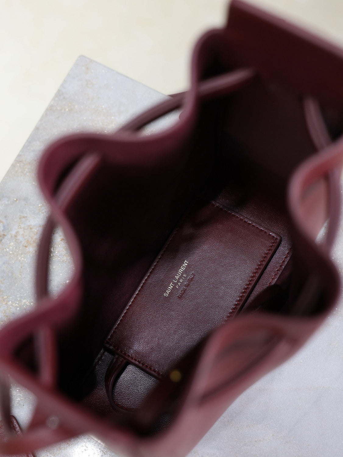 SAINT LAURENT Women's Solid Colour Adjustable Shoulder Strap Leather Drawstring Shoulder Bucket Bag Bags #76825