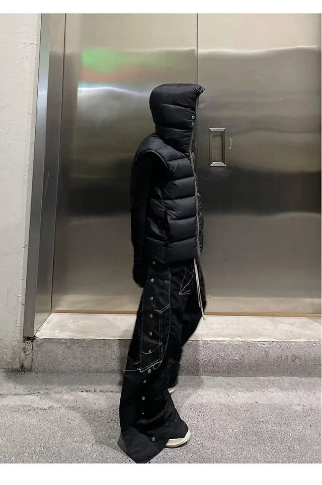 Rick Owens Men's Fall/Winter Dark Style Casual Solid-Color Full-Zip Hooded Quilted Down Vest Ngvp #2521