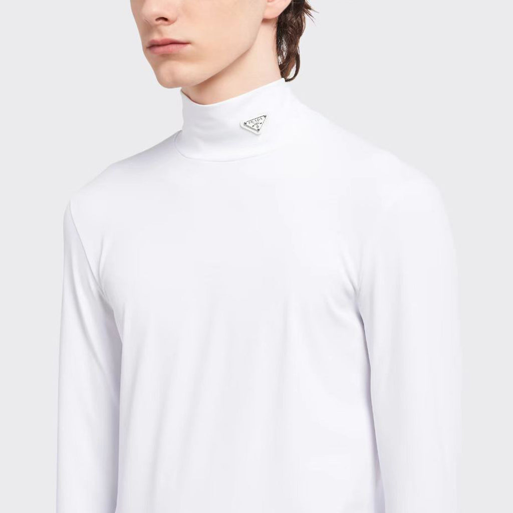 Prada Men's Women's Plain Knit Stand Collar Sweater Solid Colour Logo Fashion Casual Long Sleeve Pullover Sweater Top  #71854