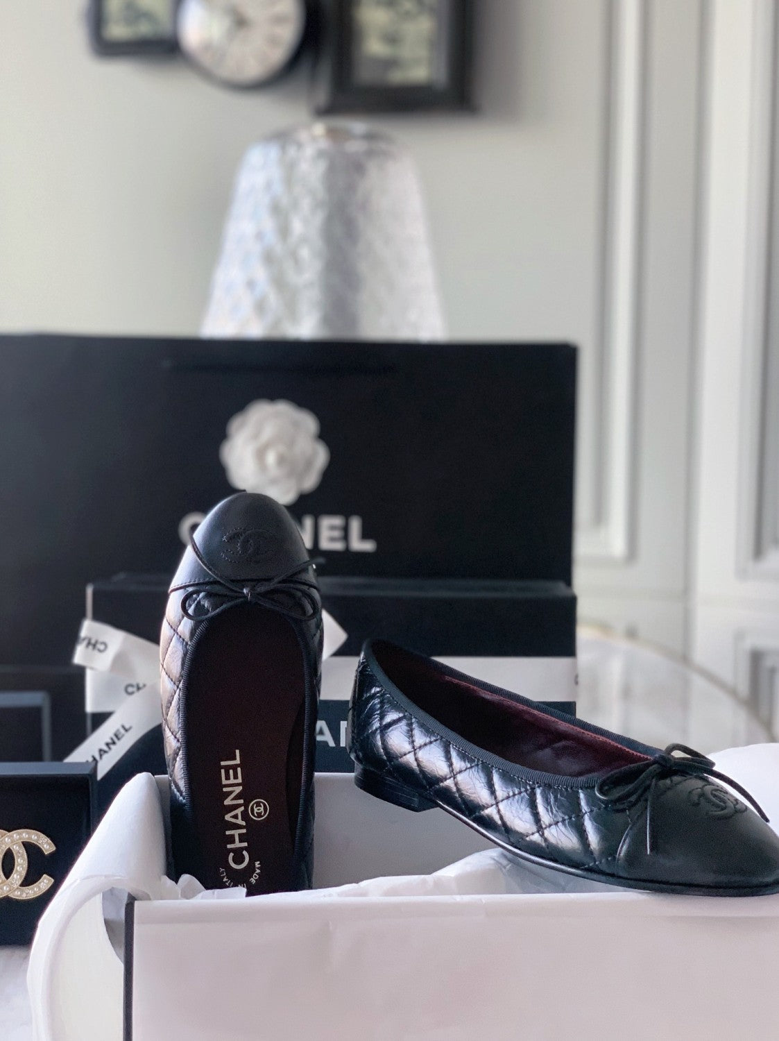 Chanel Women's Spring/Summer Solid Color Diamond Textured Leather Ballet Shoes #77665