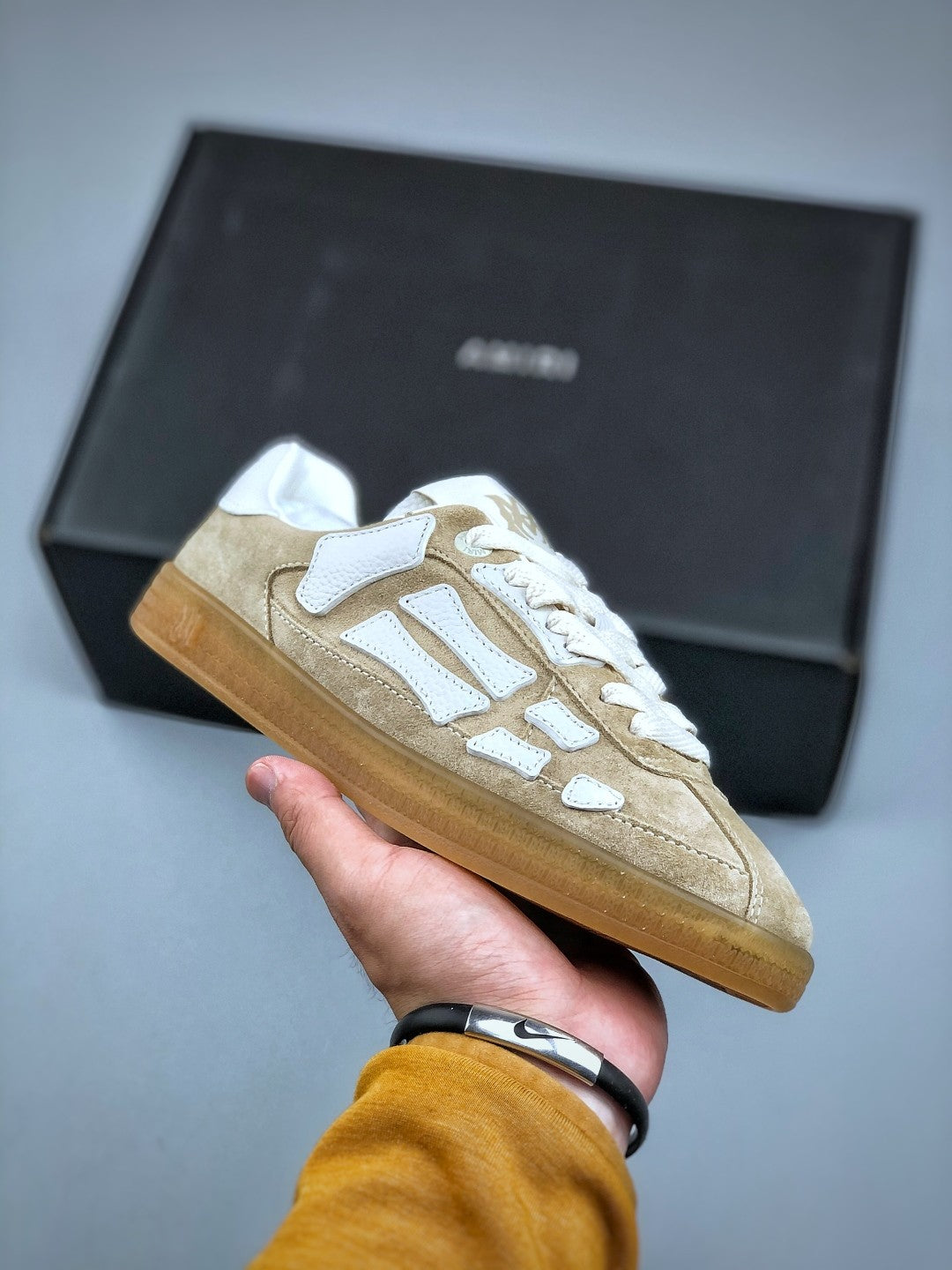 Amiri Pacific Bones Men's Women's High Street Suede Couple Sneakers Bone Woven Pattern Fashion Trend Casual Shoes #81611