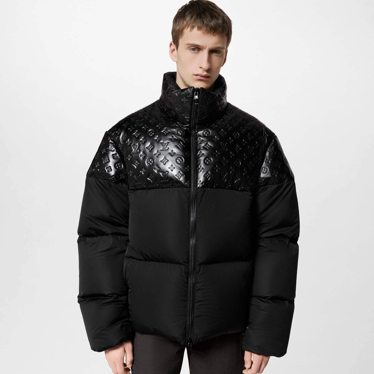 Louis Vuitton Men's Winter Leather Patchwork Loose Zipper Oversized Puffer Down Jacket #97244