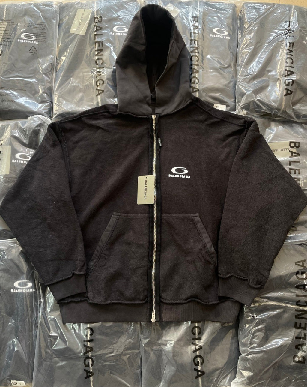 Balenciaga Men's and Women's Drop Shoulder Hooded Long Sleeve Regular Fit Zipper Sweatshirt Jacket #74953