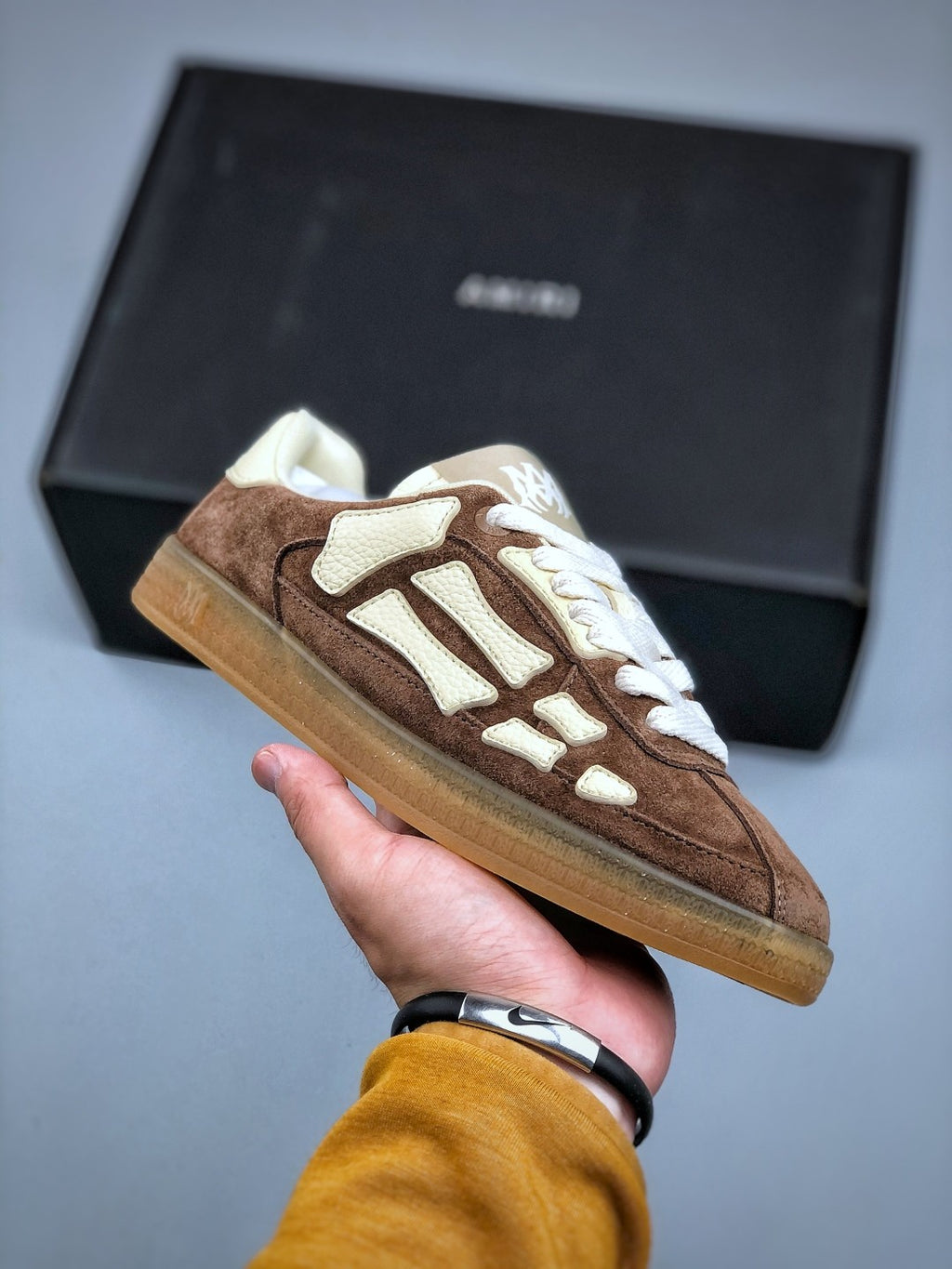 Amiri Pacific Bones Men's Women's High Street Suede Couple Sneakers Bone Woven Pattern Fashion Trend Casual Shoes #81611