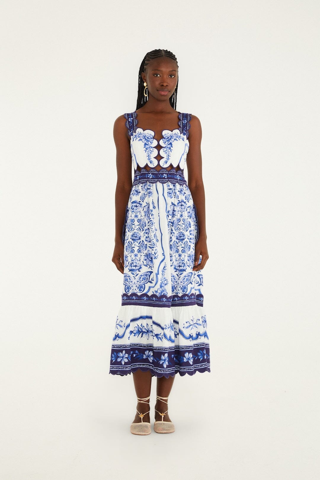 Off-White Porcelain Garden Cut-Out Midi Dress