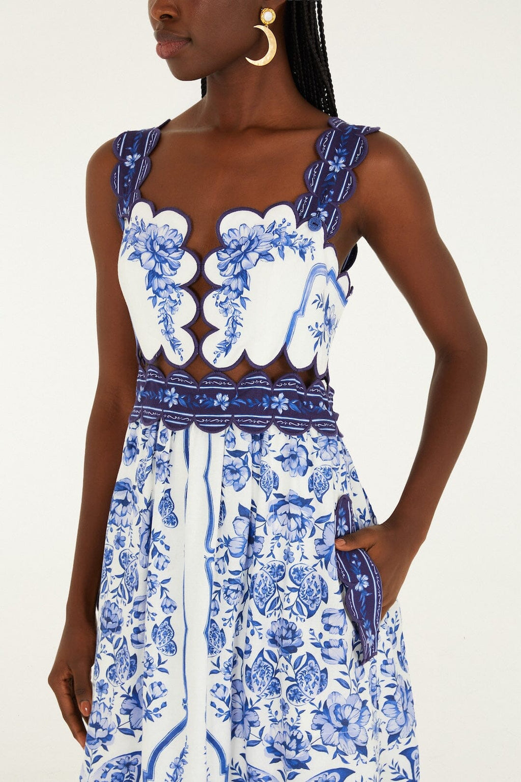 Off-White Porcelain Garden Cut-Out Midi Dress