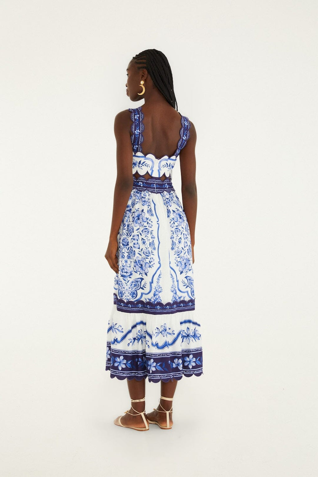 Off-White Porcelain Garden Cut-Out Midi Dress