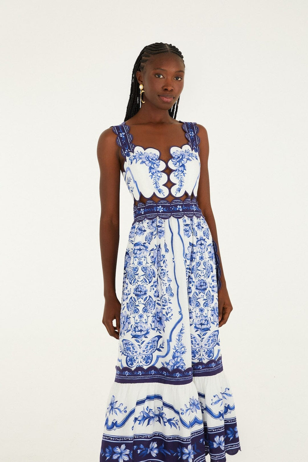 Off-White Porcelain Garden Cut-Out Midi Dress